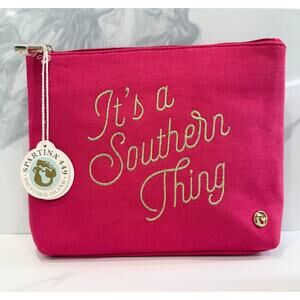 Spartina 449 It’s a Southern Thing Pink Canvas Cosmetic Travel Makeup Bag NWT